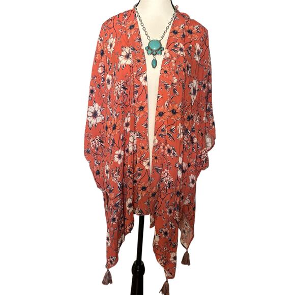 Knox Rose NWT Floral Tassel Kimono Cardigan XL Boho Layering Earthy Soft Femme - Picture 1 of 8